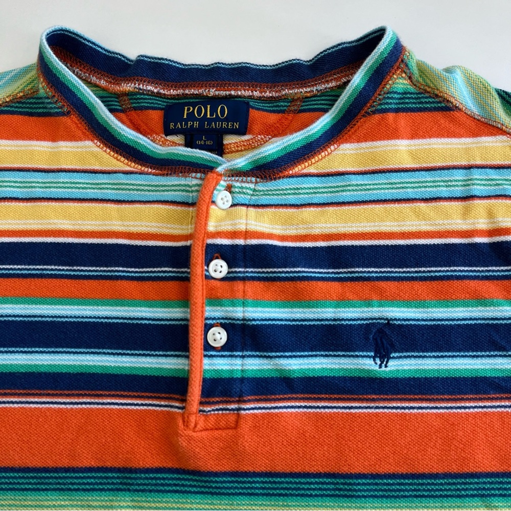 Polo Ralph Lauren Boys Striped Short‎ Sleeve Henley Large orange blue green